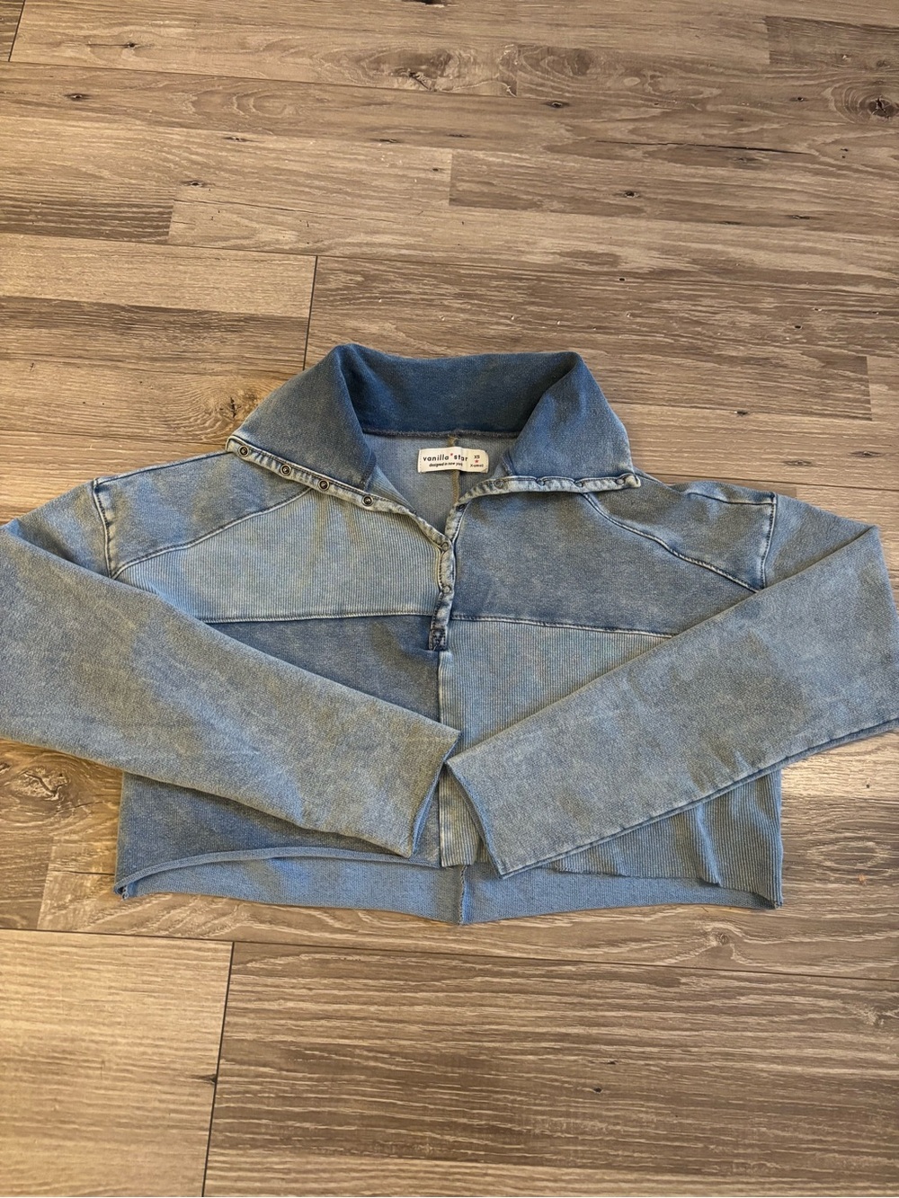 Vanilla Star Light Blue Cropped Denim Button-Up Top